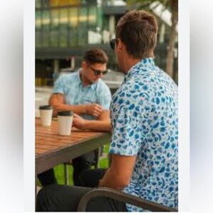 Sunday Crew Blue/Teal Polo Golf Shirt. Men’s Large. Blue‎ white pattern.